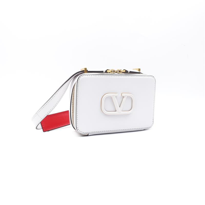 Pre-owned Valentino Vlogo White Calfskin Shoulder Bag-HZ