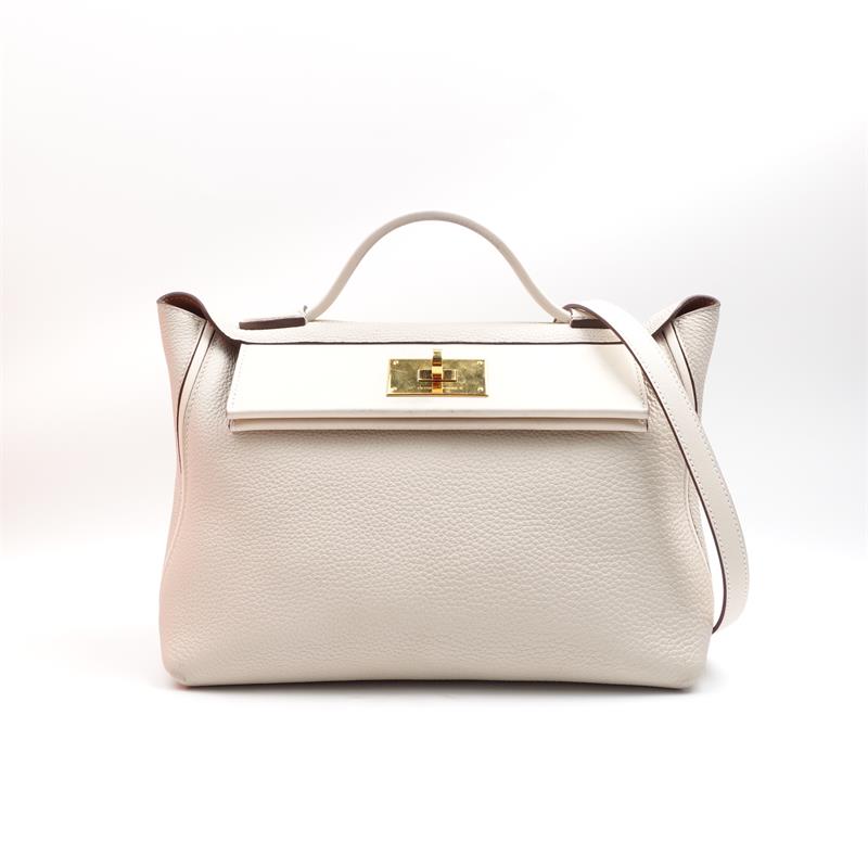 Hermes KELLY2424 White Calfskin Evercolor Shoulder Bag