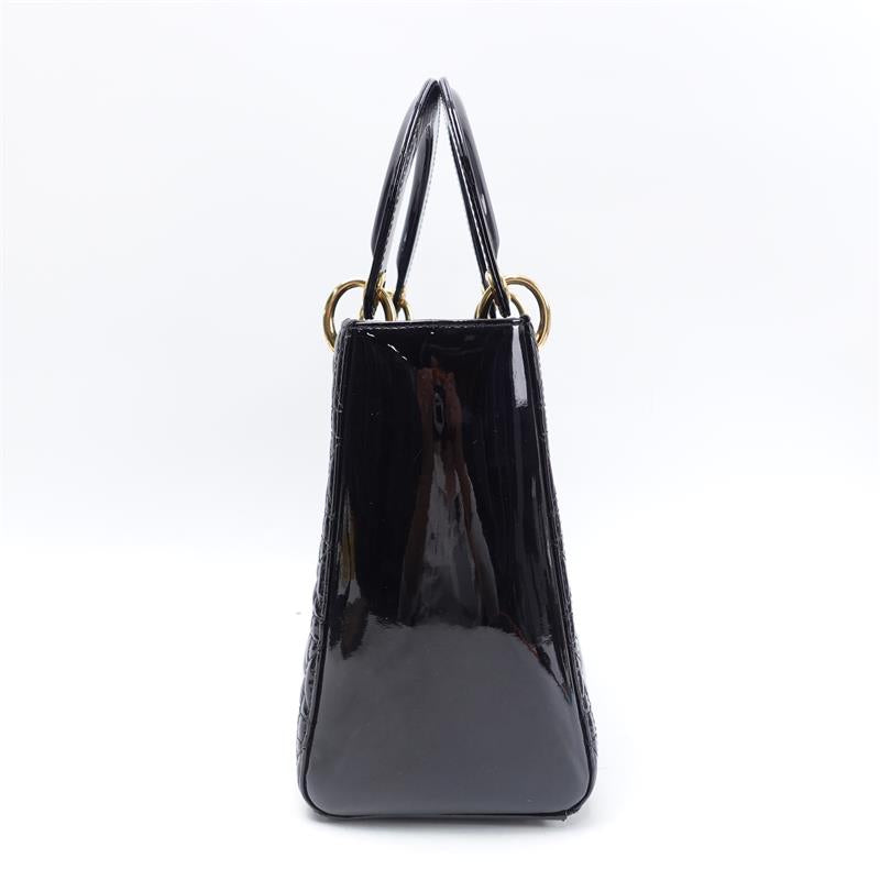 Pre-owned Dior Lady Medium Black With Gold Hardware Vernis Shoulder Bag - TS