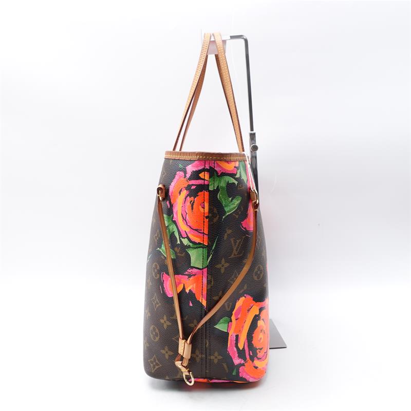 Pre-owned Louis Vuitton Neverfull MM Monogram Rose Flower Coated Canvas Shoulder Bag-HZ