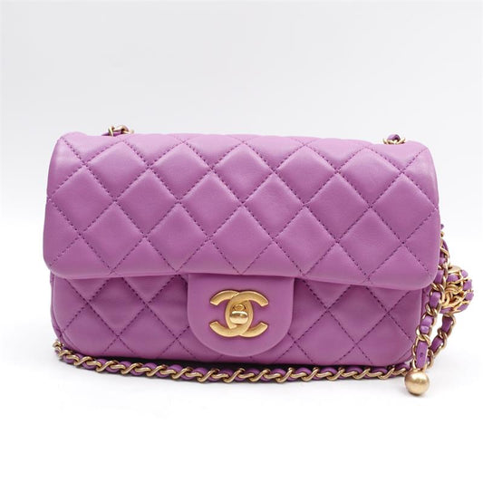 Pre-owned Chanel CF Mini Purple Gold Ball Lambskin Crossbody Bag-HZ