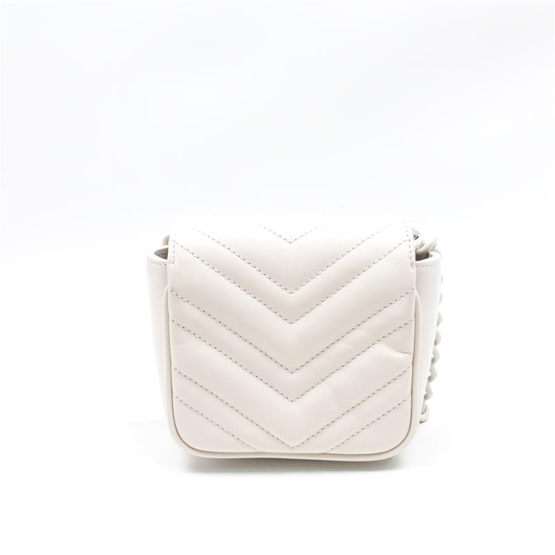 Pre-owned Gucci GG Marmont Mini White Calfskin Shoulder Bag -HZ