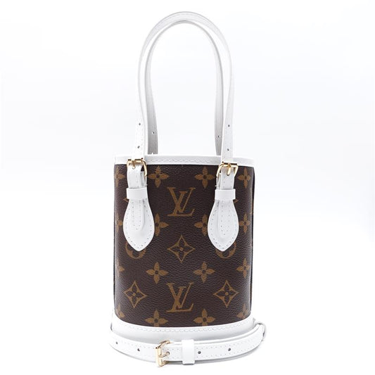 【Deal】Louis Vuitton Nano Bucket White Monogram Coated Canvas Shoulder Bag -TS