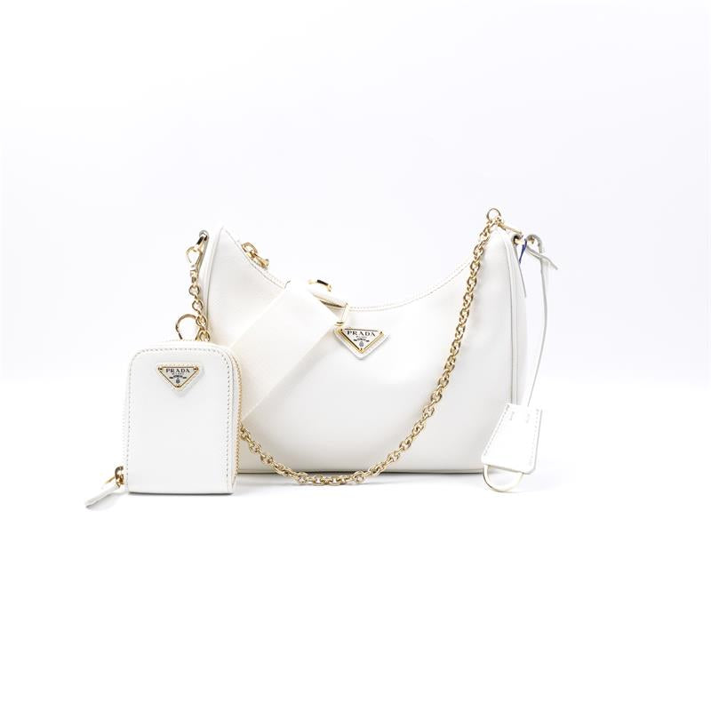 Pre-owned Prada Re-Edition White Saffiano Shoulder Bag - HZ