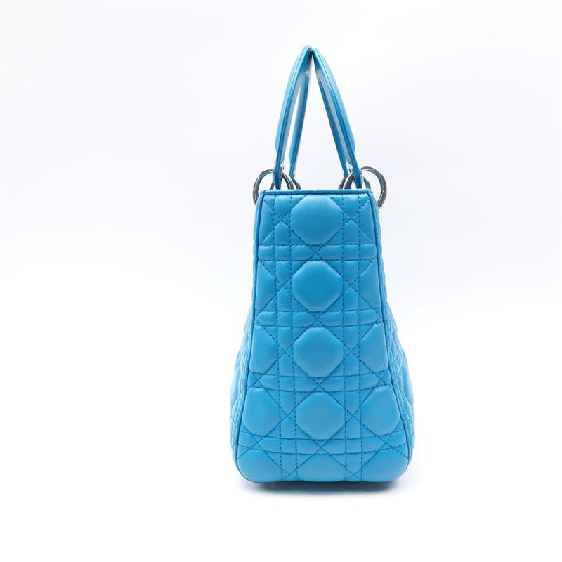 Pre-owned Dior Lady Medium Light Blue Lambskin Shoudler Bag - TS