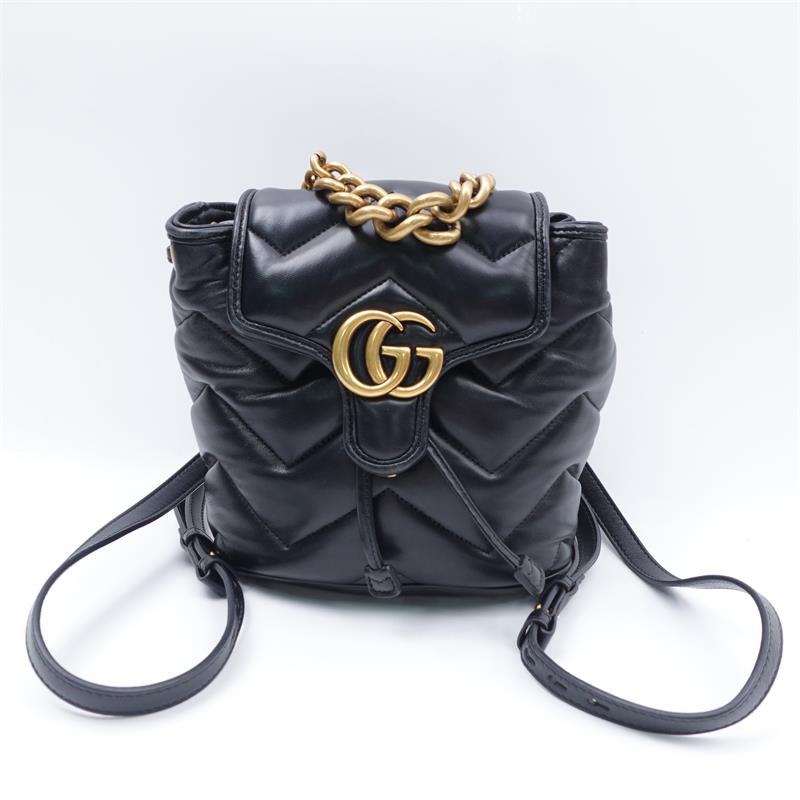 Pre-owned Gucci Women GG Marmont Black Lambskin Backpack