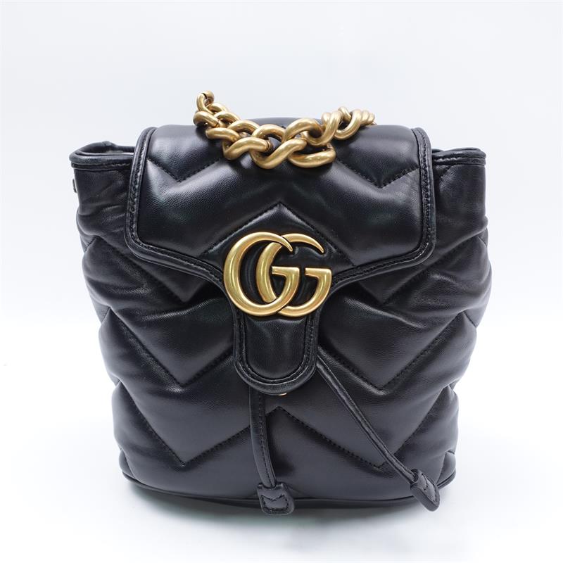 Pre-owned Gucci Women GG Marmont Black Lambskin Backpack