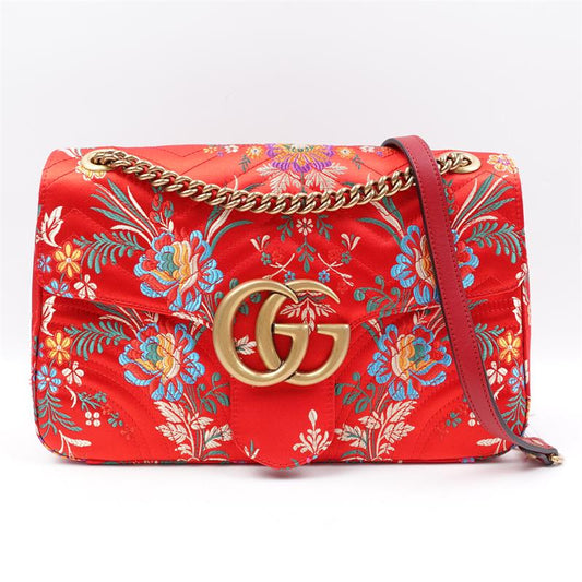Pre-owned Gucci Marmont Red Silk Shoulder Bag