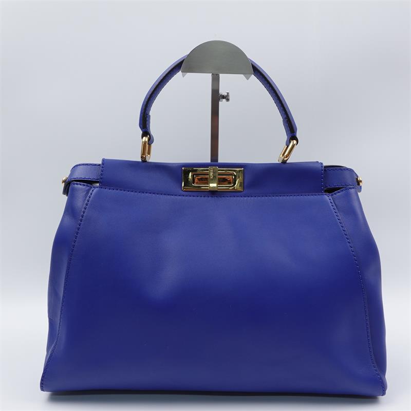 Pre-owned Fendi Peekaboo Blue Calfskin Handle Bag-HZ