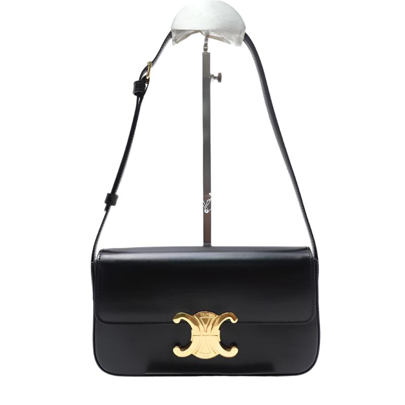 Pre-owned Celine Triomphe Black Calfskin Shoulder Bag