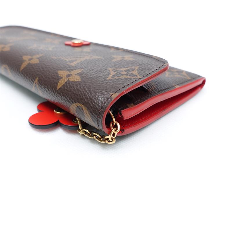 Pre-owned Louis Vuitton Emilie Flower Red Monogram Coated Canvas Wallet