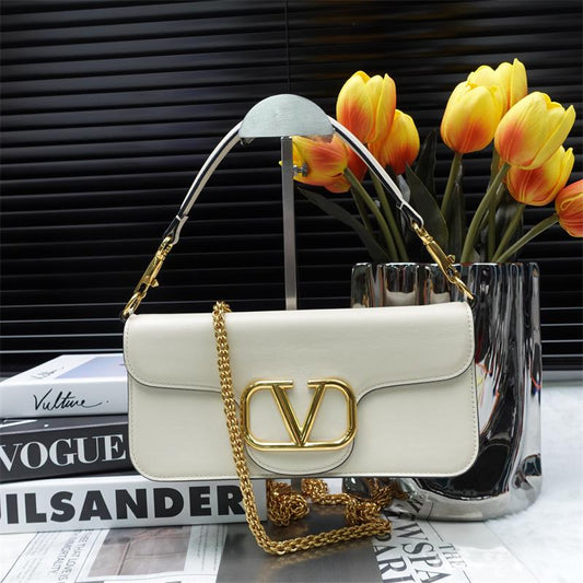 Valentino Logo White Calfskin Shoulder Bag