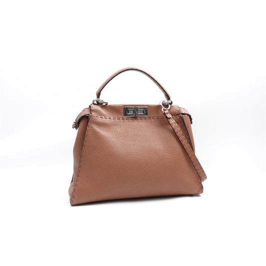 Pre-owned Fendi Peekaboo Iconic Brown Calfskin Shoulder Bag - HZ