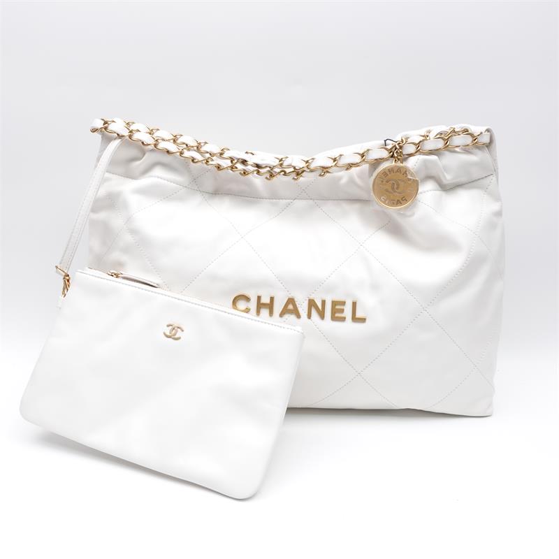 Pre-owned Chanel 22 Bag White Calfskin Tote