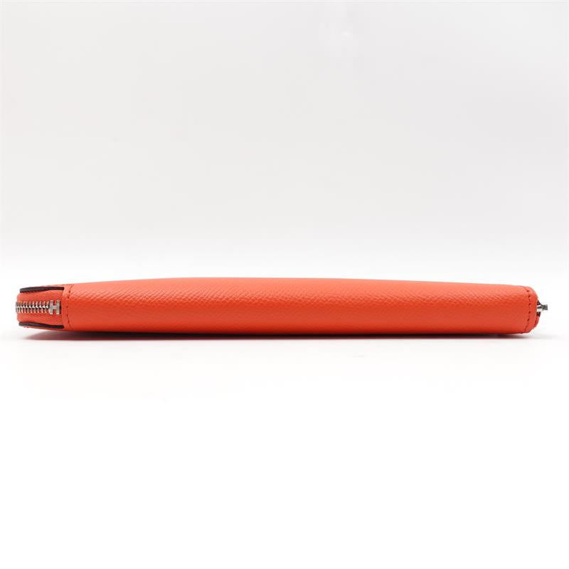 Pre-owned Hermes Orange Calfskin Long Wallet-TS