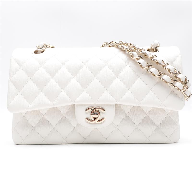 Pre-owned Chanel CF White Calfskin Shoulder Bag-TS