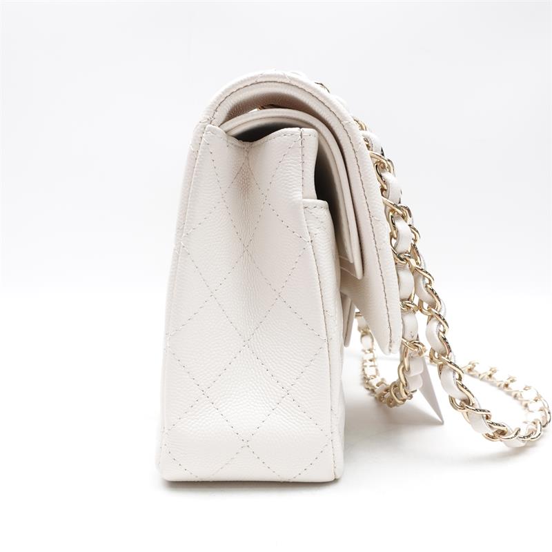 Pre-owned Chanel CF White Calfskin Shoulder Bag-TS