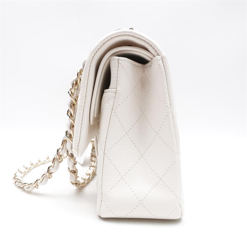 Pre-owned Chanel CF White Calfskin Shoulder Bag-TS