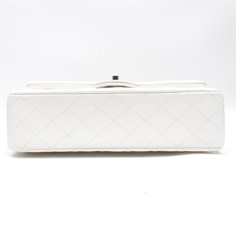 Pre-owned Chanel CF White Calfskin Shoulder Bag-TS
