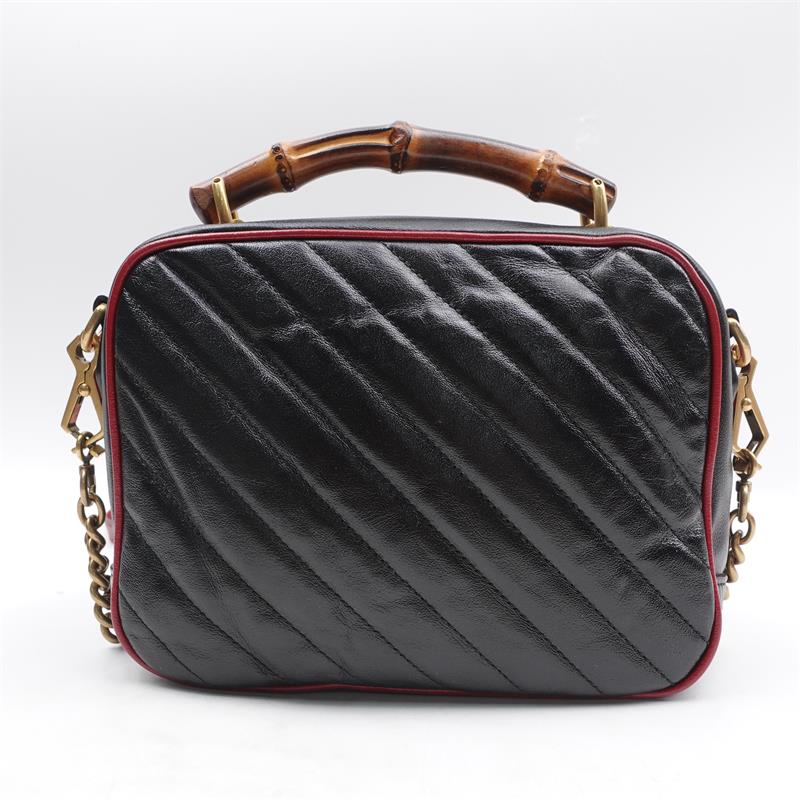 【DEAL】Gucci Marmont Black Leather Bamboo Handle Shoulder Bag-TS