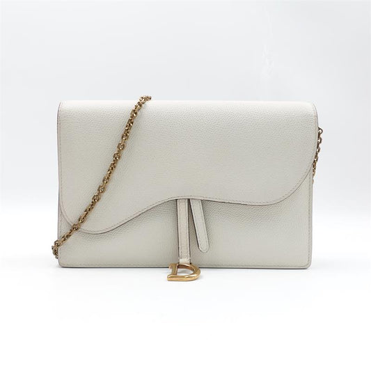 Pre-owned Dior WOC White Calfskin Shoulder Bag-TS