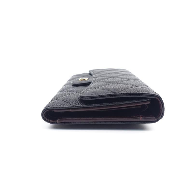 Pre-owned Chanel CF Black Long Calfskin Wallet-HZ