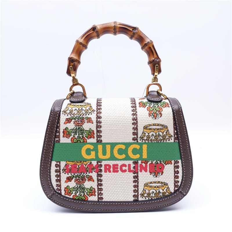 Pre-owned Gucci 100 Years Limited Edition Bamboo Canvas Shoulder Bag