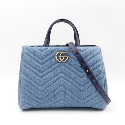 Pre-owned Gucci GG Marmont Denim Canvas Satchel