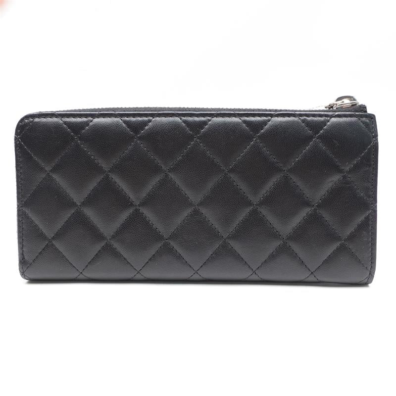 Pre-owned Chanel CC Black Lambskin  Leather Zippy Wallet