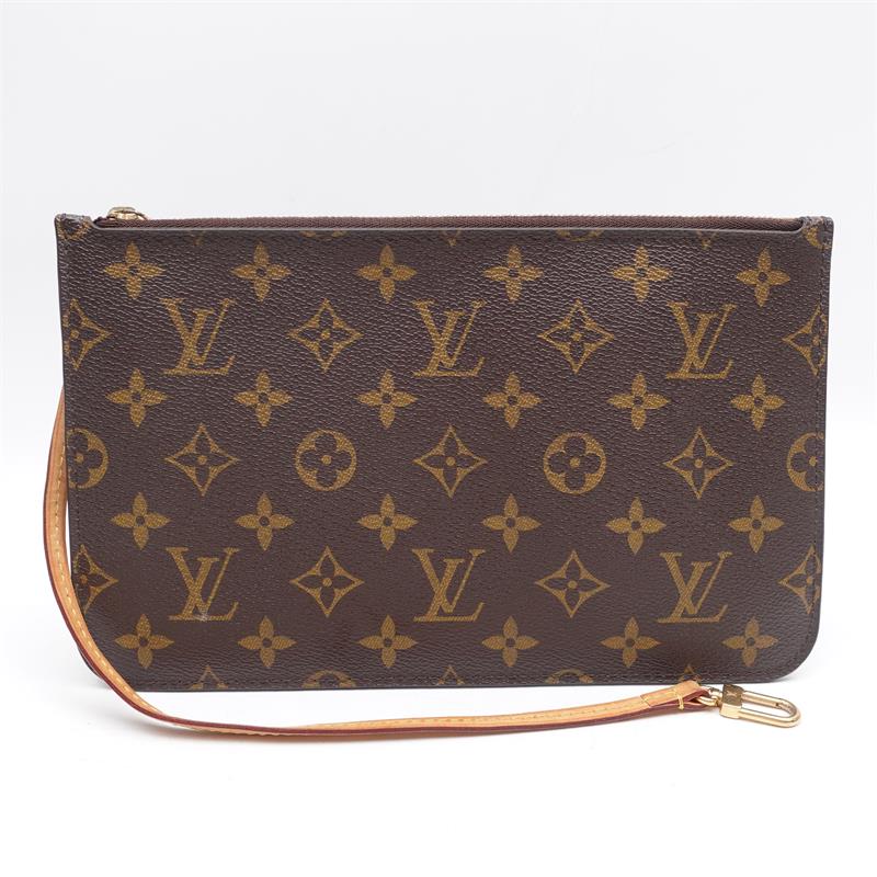 Pre-owned Louis Vuitton Coated Canvas Clutches & Wristlets Neverfull Pouch Brown Monogram Wristlet