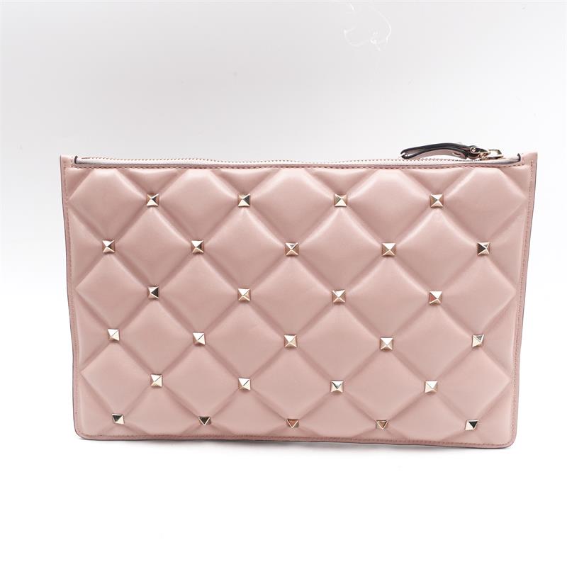 【Deal】Valentino Rockstud Pink Lambskin Leather Clutch-TS