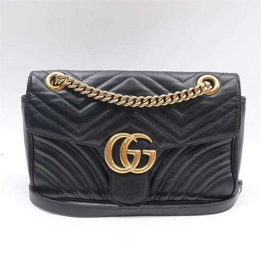 Pre-owned Gucci GG Marmont Black Calfskin Shoulder Bag