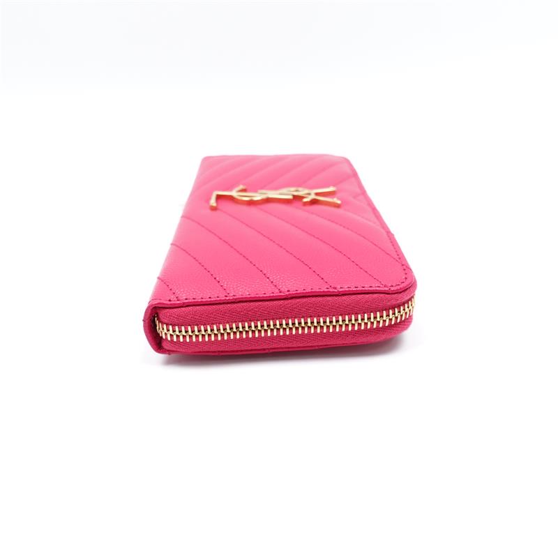 Saint Laurent Monogram Fushia Calfskin Zippy Wallet