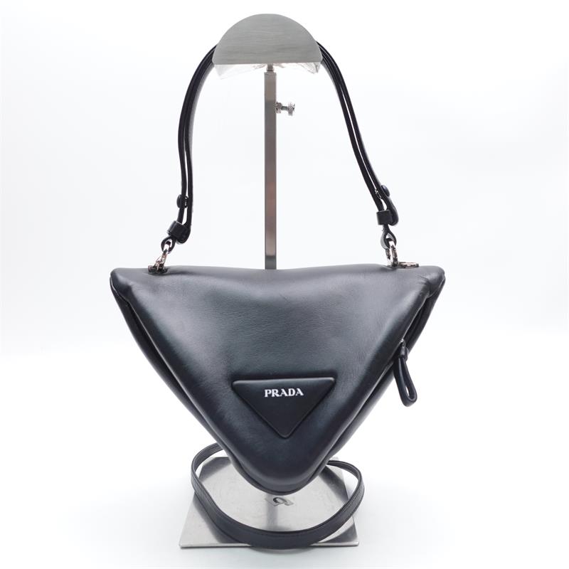 Pre-owned Prada Triangle Black Calfskin Shoulder Bag - TS