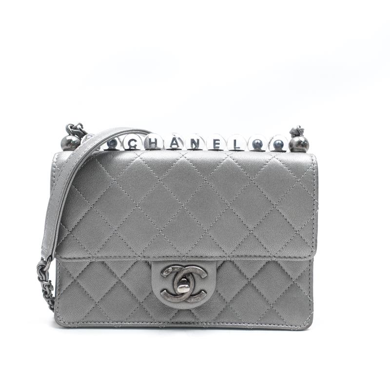 Chanel CF Grey Calfskin Pearl Crossbody Bag-TS