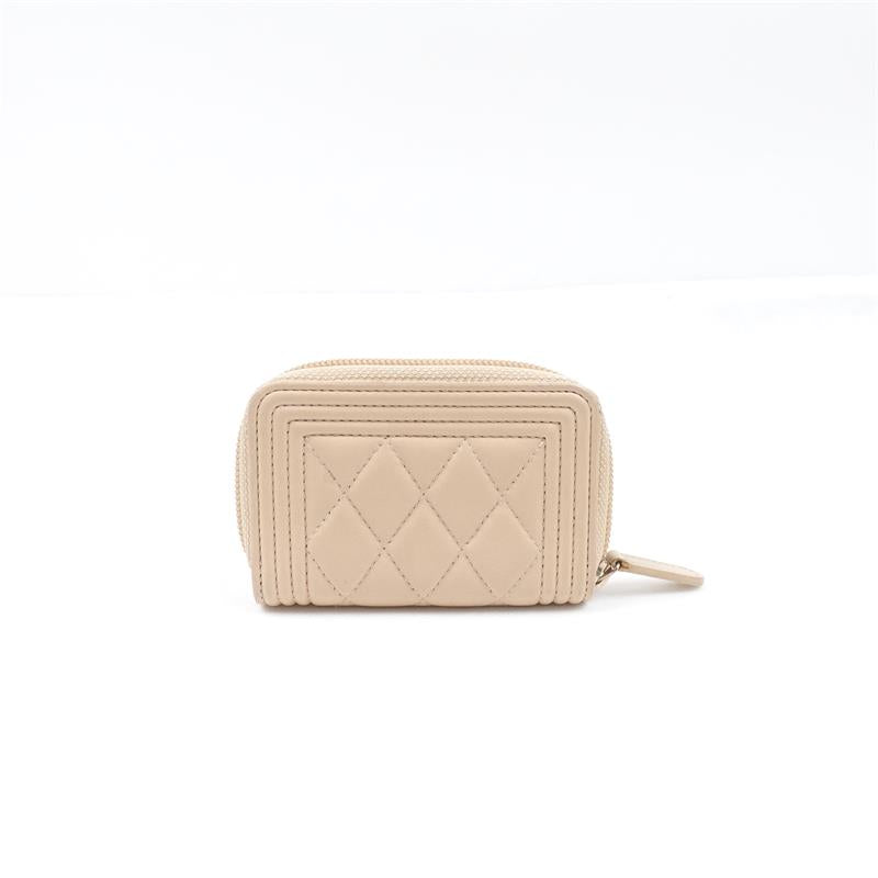 Pre-owned Chanel Leboy Beige Lambskin Short Wallet