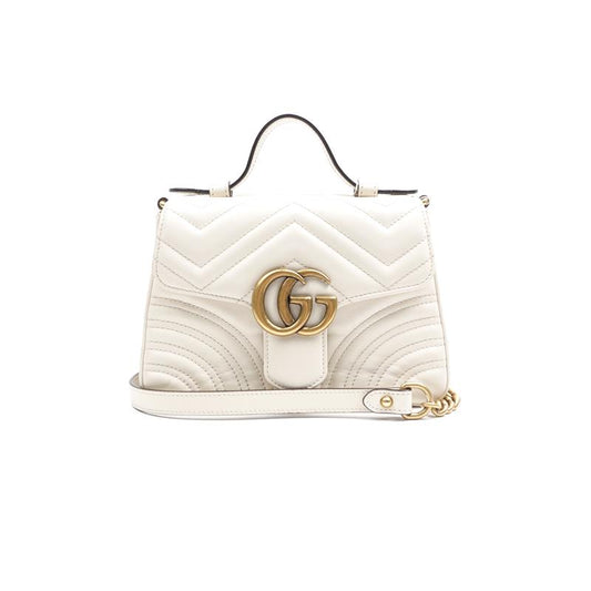 Pre-owned Gucci GG Marmont White Calfskin Shoulder Bag -HZ