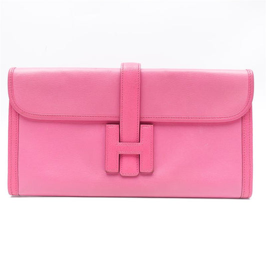 Pre-owned Hermes Jige Fushia Pink Leather Clutch