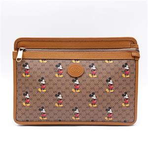 【DEAL】Pre-owned GUCCI Coated Canvas Clutches & Wristlets Micky Mouse Brown Wristlet-HZTT