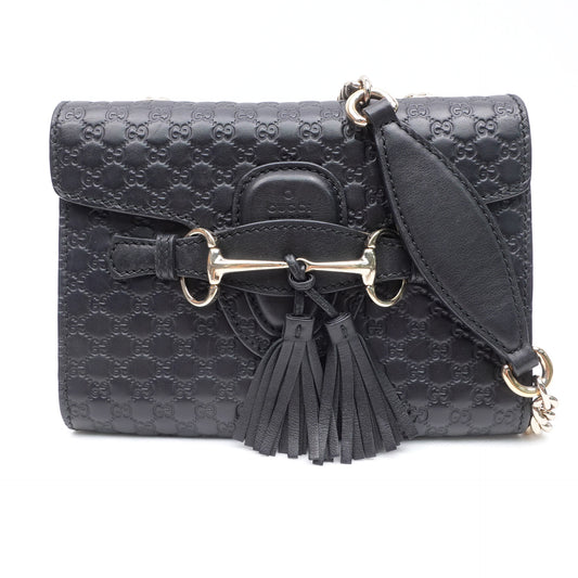 Pre-owned Gucci Emily Black Calfskin Shoulder Bag