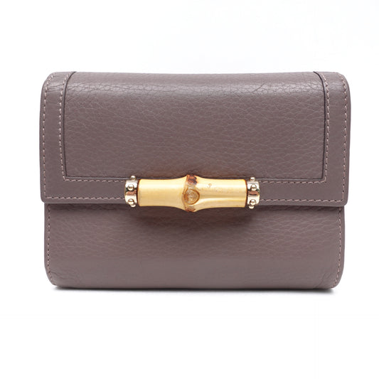 Pre-owned Gucci Bamboo Grey Calfskin Short Wallet