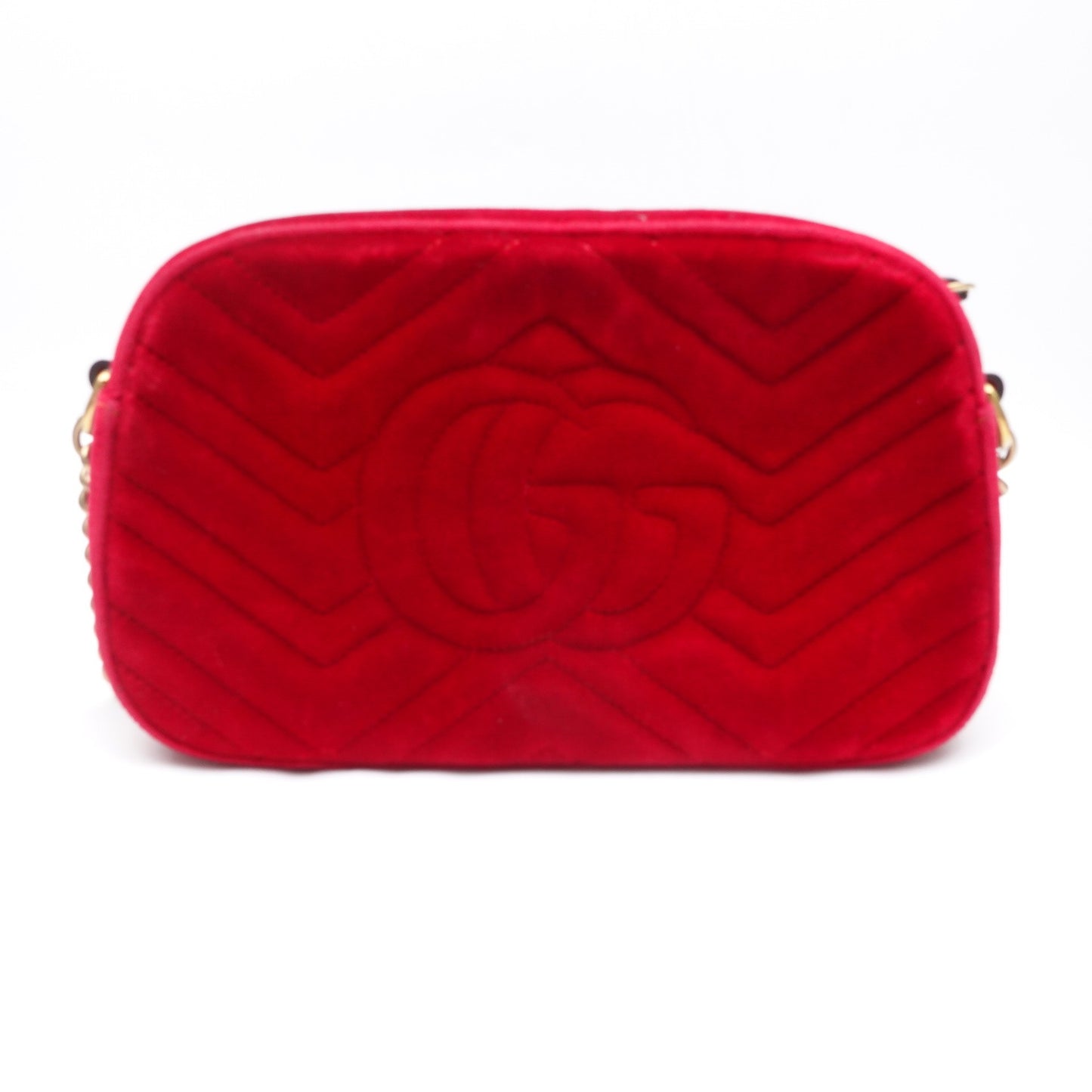 Pre-owned Gucci GG Marmont Camera Red Velvet Crossbody Bag