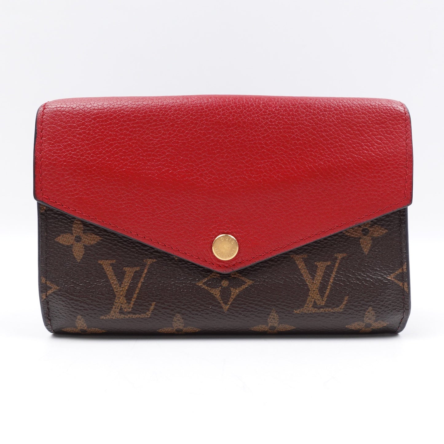 Pre-owned Louis Vuitton Pallas Monogram Coated Canvas & Red Calfskin Wallet