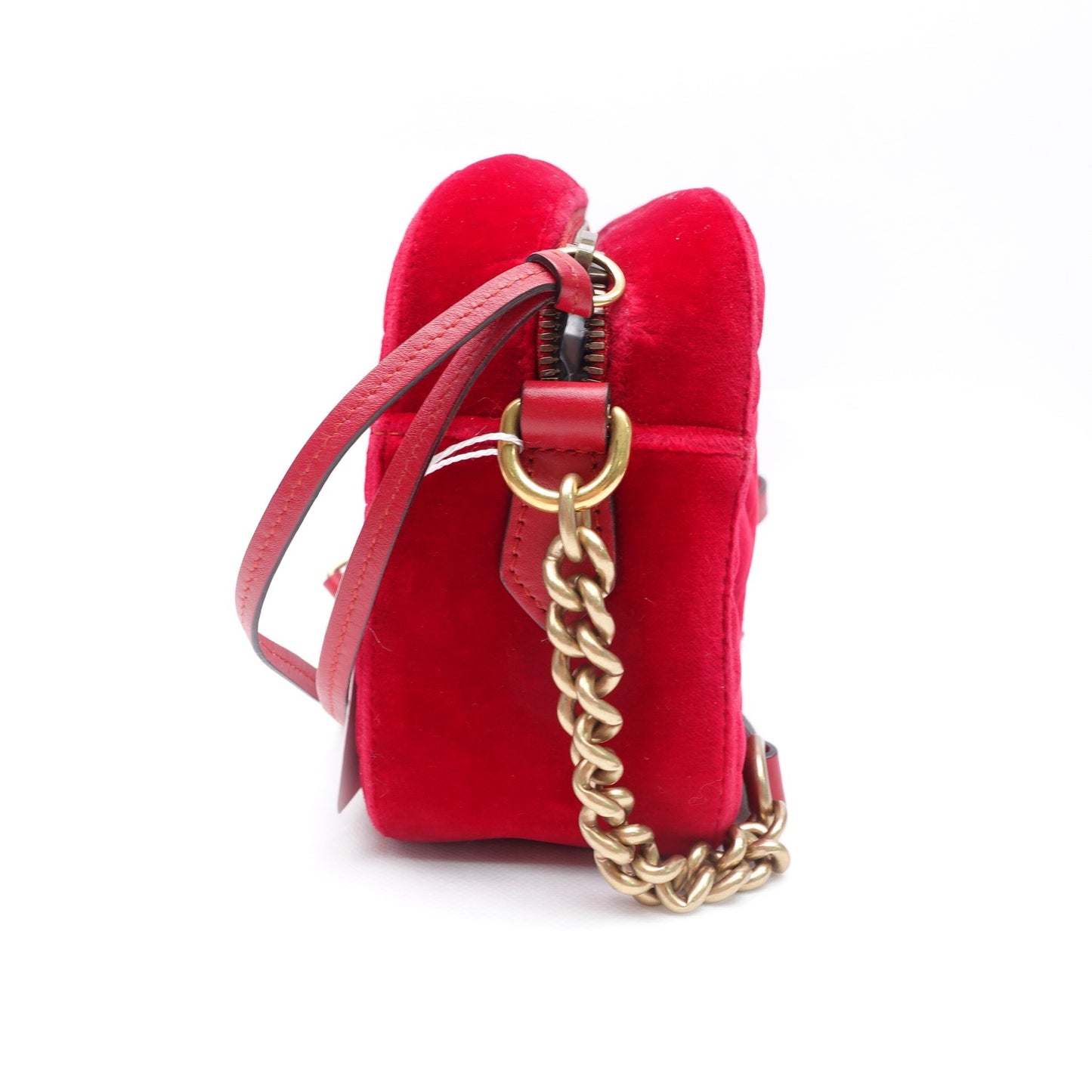 Pre-owned Gucci GG Marmont Camera Red Velvet Crossbody Bag