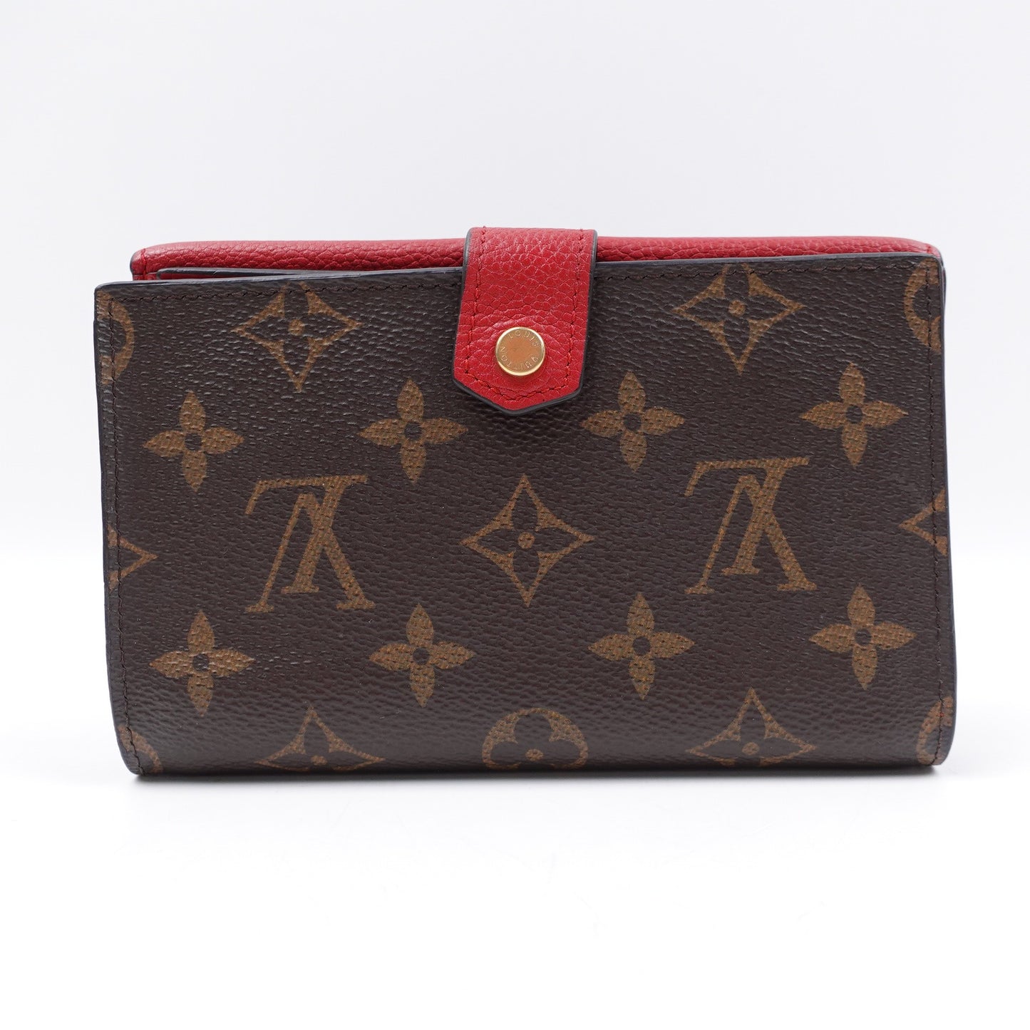 Pre-owned Louis Vuitton Pallas Monogram Coated Canvas & Red Calfskin Wallet