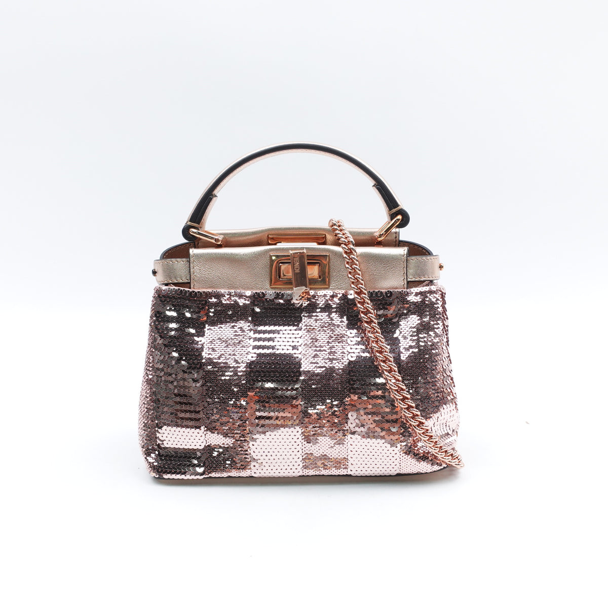 Pre-Owned Fendi Peekaboo Pink Gold Sequin Leather Shoulder Bag T10386894