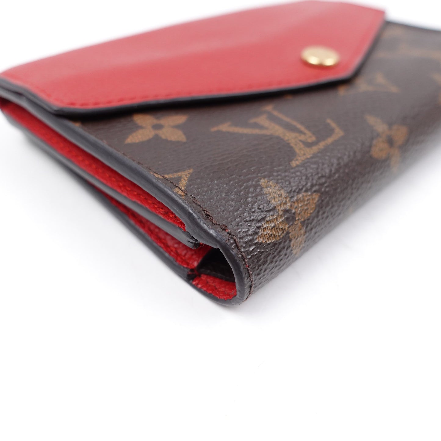 Pre-owned Louis Vuitton Pallas Monogram Coated Canvas & Red Calfskin Wallet