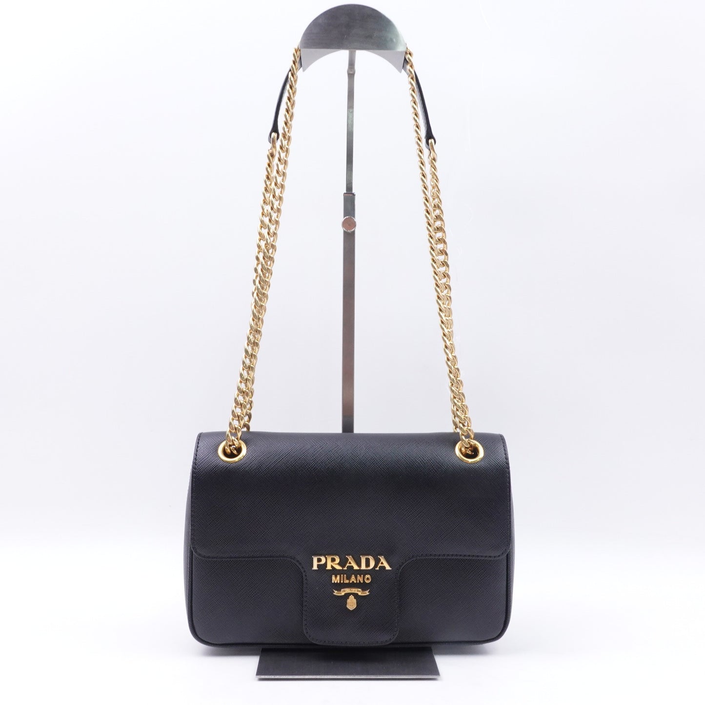 Pre-owned Prada Diagramme Black Saffiano Shoulder Bag