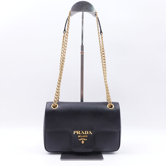 Pre-owned Prada Diagramme Black Saffiano Shoulder Bag