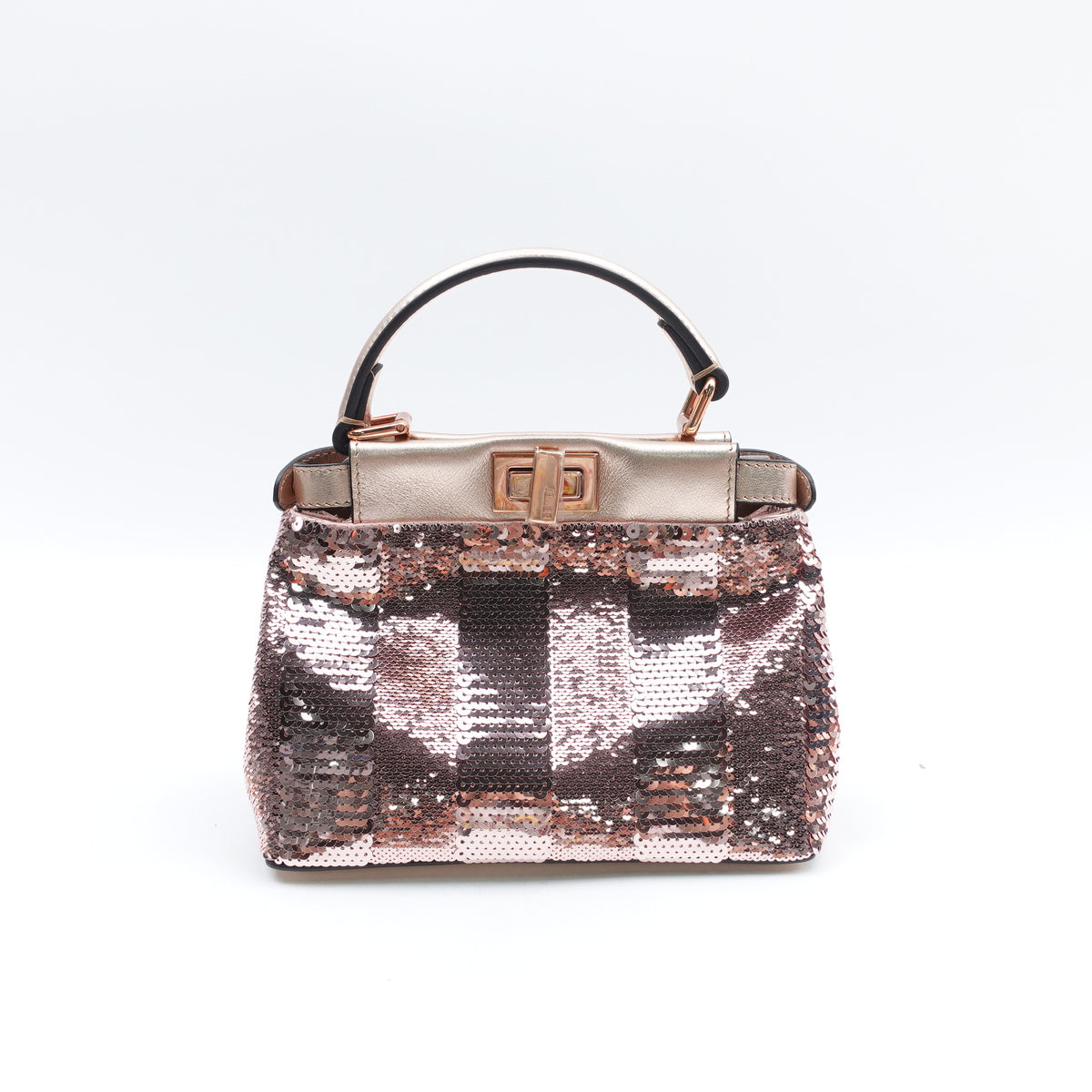 Pre-Owned Fendi Peekaboo Pink Gold Sequin Leather Shoulder Bag T10386894
